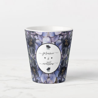 Moody Black Floral Classic Couple Names Wedding Latte Mug