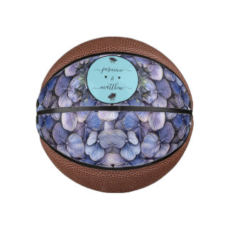 Moody Black Floral Classic Couple Names Wedding Mini Basketball