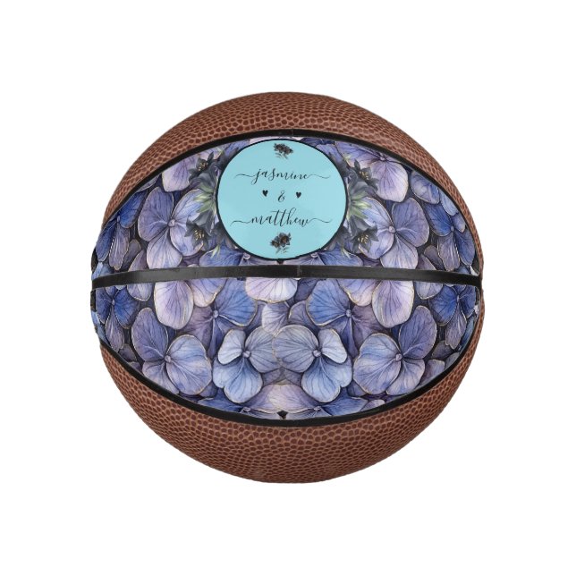 Moody Black Floral Classic Couple Names Wedding Mini Basketball (Front)