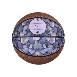 Moody Black Floral Classic Couple Names Wedding Mini Basketball