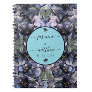 Moody Black Floral Classic Couple Names Wedding Notebook