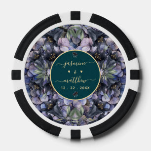 Moody Black Floral Classic Couple Names Wedding Poker Chips
