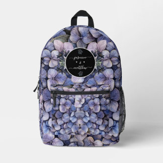 Moody Black Floral Classic Couple Names Wedding Printed Backpack