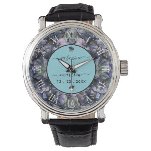 Moody Black Floral Classic Couple Names Wedding Watch