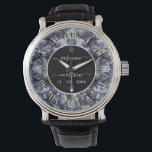 Moody Black Floral Classic Couple Names Wedding Watch<br><div class="desc">A bold and sophisticated Wedding Watch featuring dramatic dusty blue and grey floral illustrations against a stark black background. The crisp white typography and classic layout set an elegant,  moody tone. Perfect for a formal evening or a sophisticated wedding.</div>