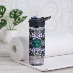 Moody Black Floral Classic Couple Names Wedding Water Bottle