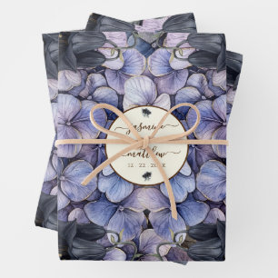 Moody Black Floral Classic Couple Names Wedding Wrapping Paper Sheet
