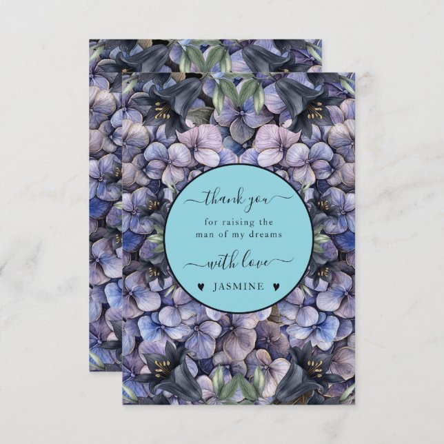 Moody Black Floral Classic Husband Mother Wedding Thank You Card (Front/Back)