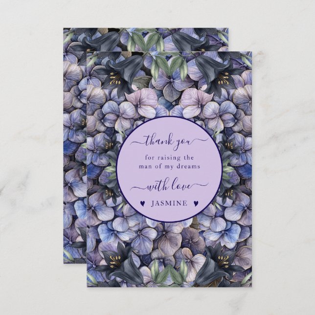 Moody Black Floral Classic Husband Mother Wedding Thank You Card (Front/Back)