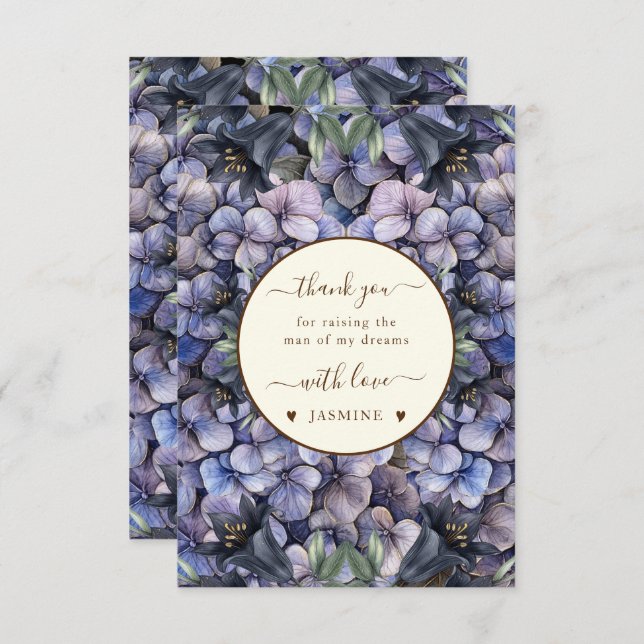 Moody Black Floral Classic Husband Mother Wedding Thank You Card (Front/Back)