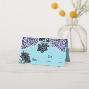 Moody Black Floral Classic Script Floral Wedding Place Card