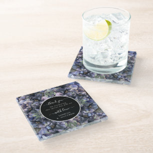 Moody Black Floral Classic Thank You Chic Wedding Glass Coaster