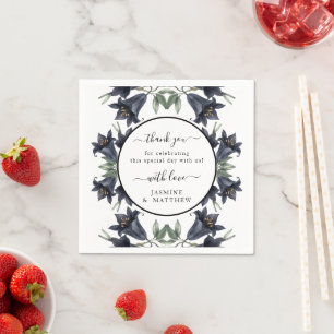 Moody Black Floral Classic Thank You Chic Wedding Napkin