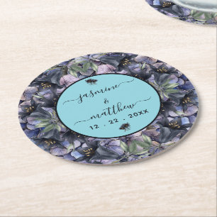 Moody Black Floral Classic Thank You Chic Wedding Round Paper Coaster