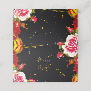 Moody Black Floral Gold Foil Wedding Place Card