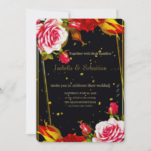 Moody Black Floral & Gold Wedding Invitation