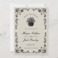 Moody Black Floral Gothic Wedding Save The Date
