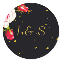 Moody Black Floral Red Rose Gold Wedding Envelope