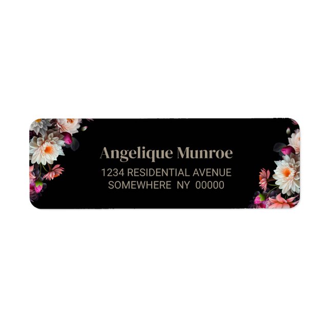 Moody Black Floral Return Address Label (Front)