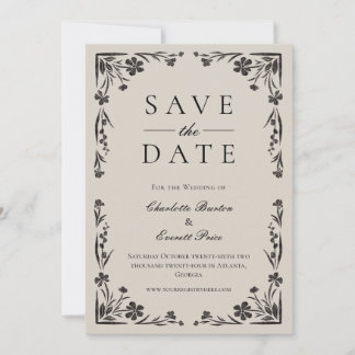 Moody Black Floral Save The Date Invitation