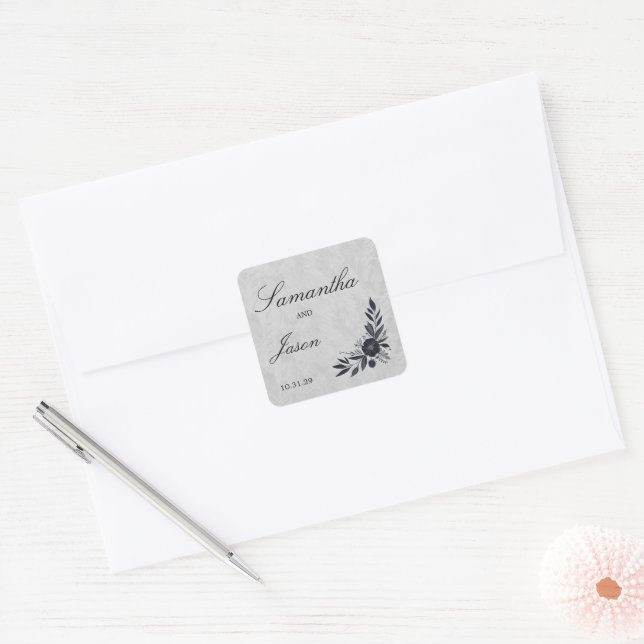 Moody Black Floral Square Sticker (Envelope)