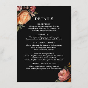 Moody Black Floral Wedding Details Enclosure Card