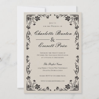 Moody Black Floral Wedding Invitation