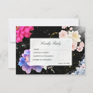 Moody Black Floral Wedding RSVP Card
