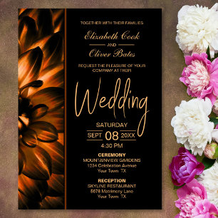 Moody Black Gold Floral Wedding Invitation