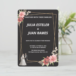 Moody Black Gold Floral Wedding Invitation