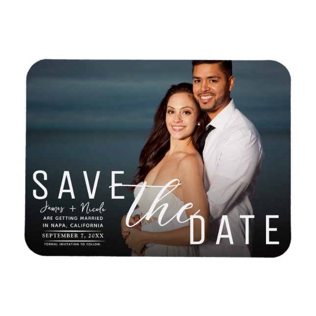 Moody Black Overlay Photo Save the Date Wedding Magnet (Horizontal)