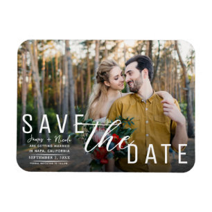 Moody Black Overlay Photo Save the Date Wedding Magnet