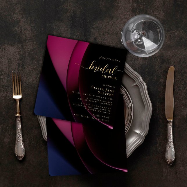 Moody Black Purple Elegant Abstract Bridal Shower Invitation (Creator Uploaded)