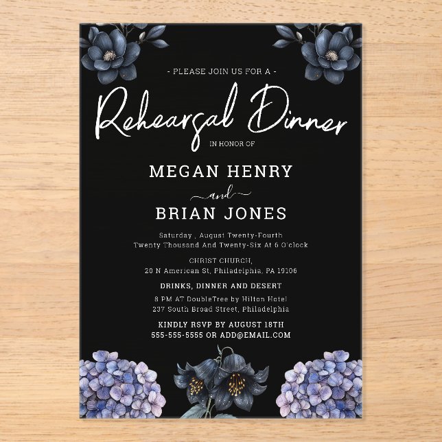 Moody Black Rose Classic Wedding Rehearsal Dinner Acrylic Invitations (Front)