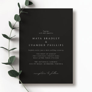 Moody Black   Timeless Elegant Classic Wedding Invitation
