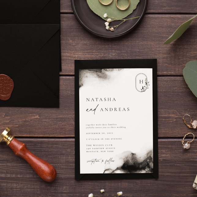 Moody Black Watercolor Wedding Invitation (Creator Uploaded)