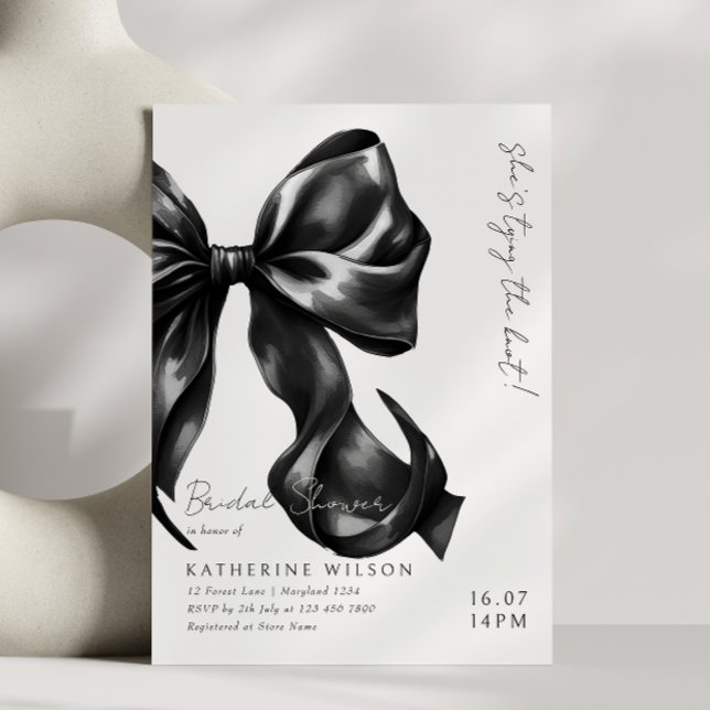 Moody Black White Bow Bridal Shower Invitation (Creator Uploaded)