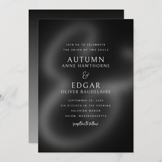 Moody Black White Gothic Ampersand Wedding Invitation (Front/Back)