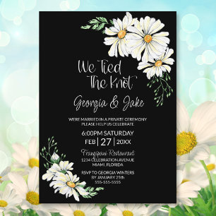 Moody Black with White Daisies Wedding Reception Invitation