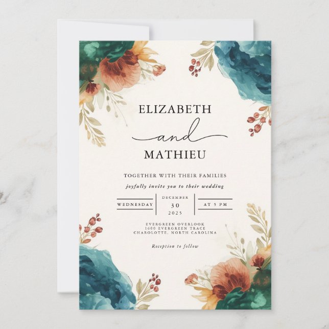 Moody Bloom Floral Wedding Invitation (Front)