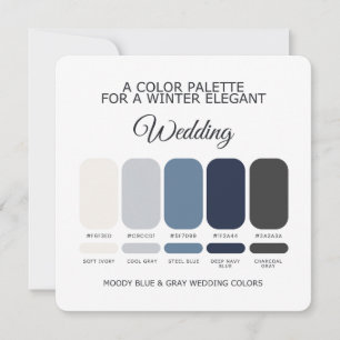 Moody Blue and Gray Wedding Color Palette Card
