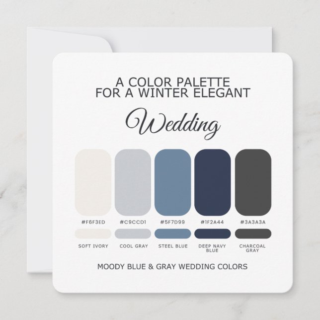 Moody Blue and Gray Wedding Color Palette Card (Front)