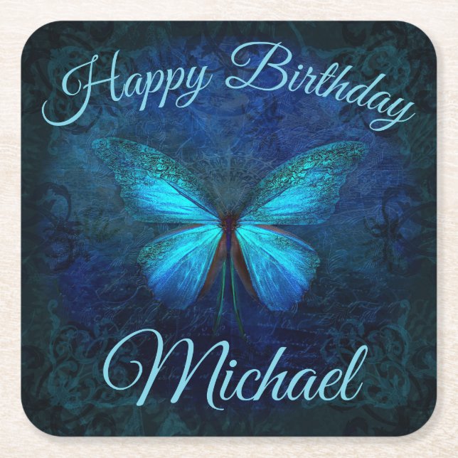 Moody Blue Butterfly Paper Coaster (Front)