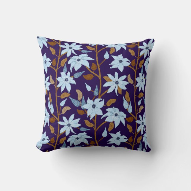 Moody Blue Clematis Trailing Floral Pattern  Cushion (Front)