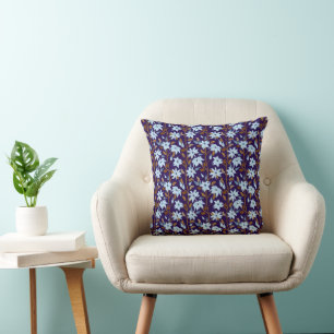 Moody Blue Clematis Trailing Floral Pattern  Cushion