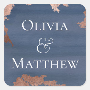 Moody Blue Copper Leaf Personalised Square Sticker