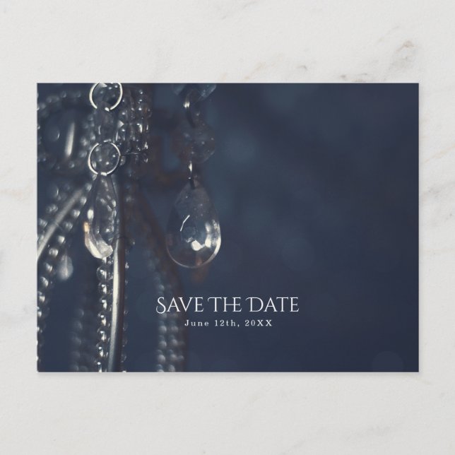 Moody Blue Crystal Elegant Romantic Save the Date Announcement Postcard (Front)