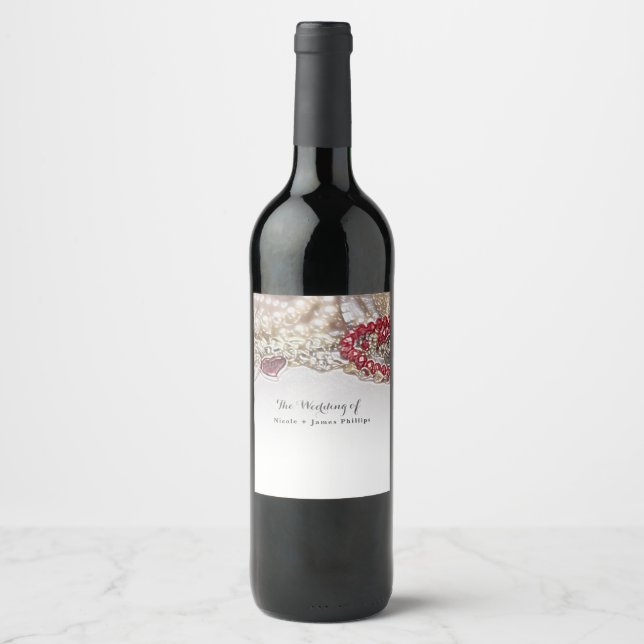 Moody Blue Crystal Elegant Romantic Wedding Wine Label (Front)