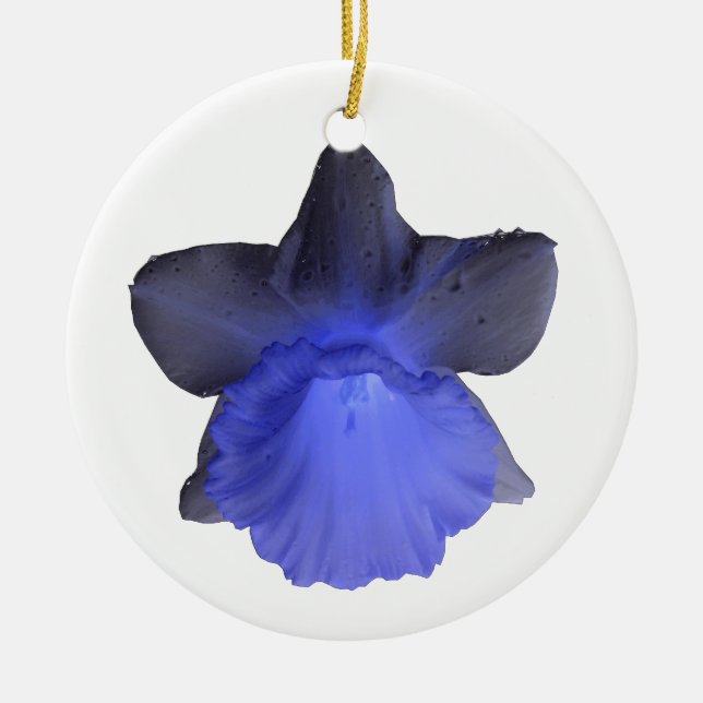 Moody Blue Dripping Daffodil Custom Birthday Ceramic Tree Decoration (Front)