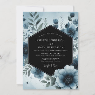 Moody Blue Floral Botanical Wedding Invitation